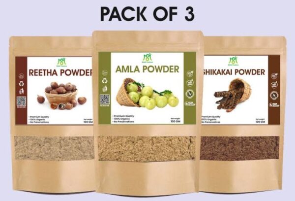 Pack of 3 Amla Reetha Shikakai Powder | Fresh Stock | Premium Quality | 100% Pure & Organic 50g